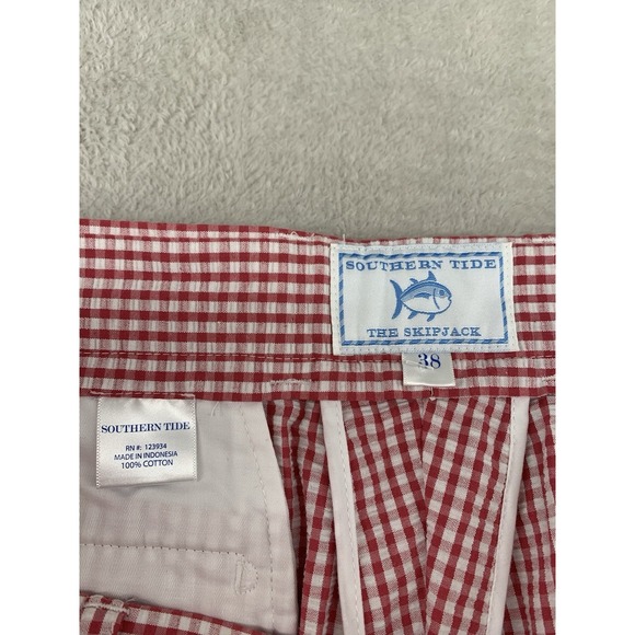 Southern Tide Shorts Mens 38 Red White Gingham Check Chino Cotton 9" Inseam - Picture 4 of 9